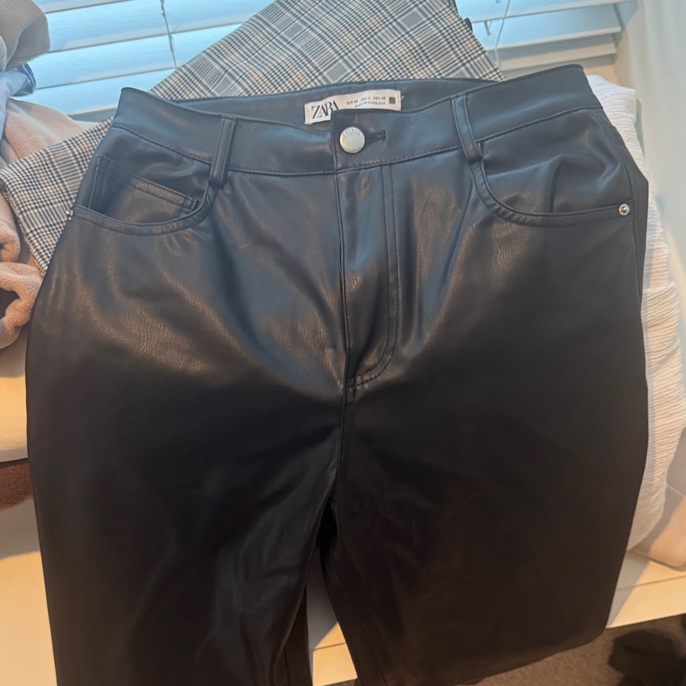 Zara Sleek Black Faux Leather high Waisted Fit Pants